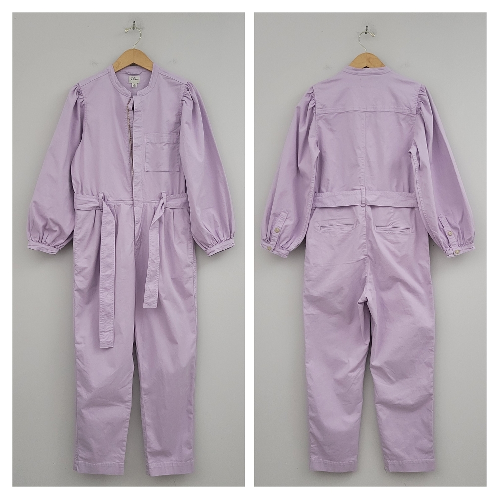 J Crew Womens Puff Sleeve Chino Jumpsuit Overalls Sz 6 Lavender Purple - Picture 1 of 13